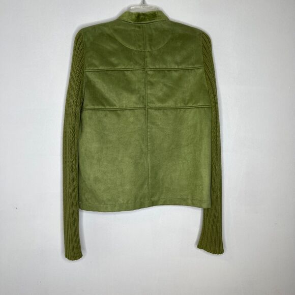 E Studio Y2K 90s Olive Green Jacket Women's S Faux Suede Knit Sleeve Snap - Picture 8 of 10